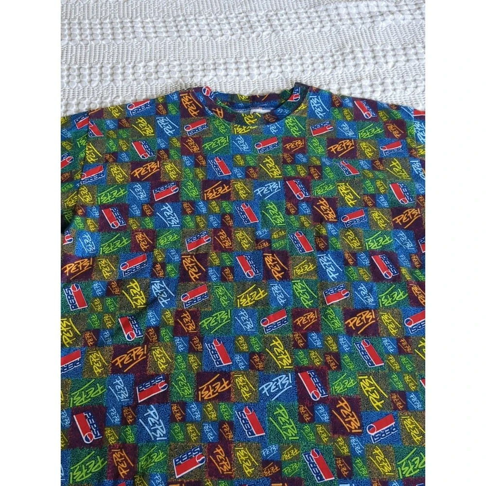 VTG Pepsi All Over Print Short Sleeve T-shirt '90s? Multicolor OS Fits Large - Picture 2 of 7